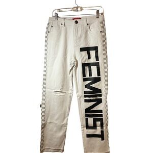 BRAND NEW!!! Signature Studio White Jeans with Black 'FEMINIST' Print